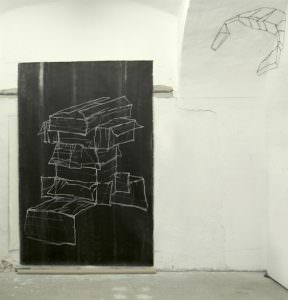 Atelieraufnahme, Acryl und Kreide auf Leinwand, 245 x 163 cm, 2007