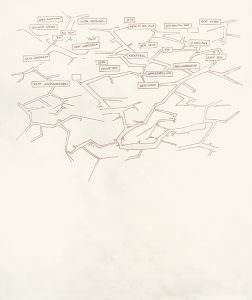 Landschaft zwischen Ja und Nein, Tuschestift auf grundierter Leinwand, 180 x 150 cm, 2013