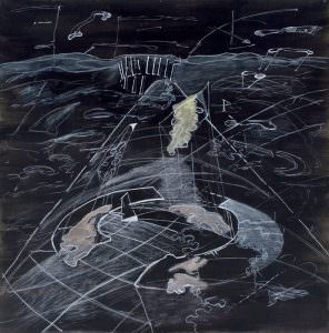 O.T., Weiße Tusche auf schwarz grundiertem Papier, 125 x 125 cm, 2007